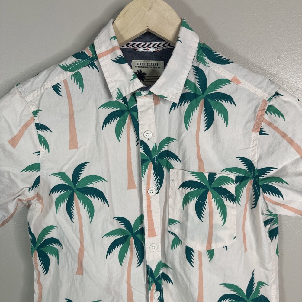 Free Planet Mens Shirt Size S Button Up Short Sleeve Palm Tree 100% Cotton - Picture 5 of 10